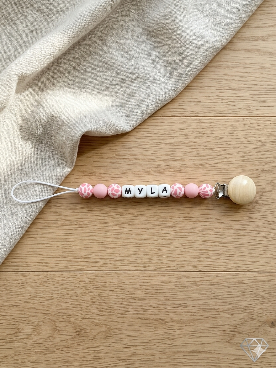Pink Leopard Pacifier Clip